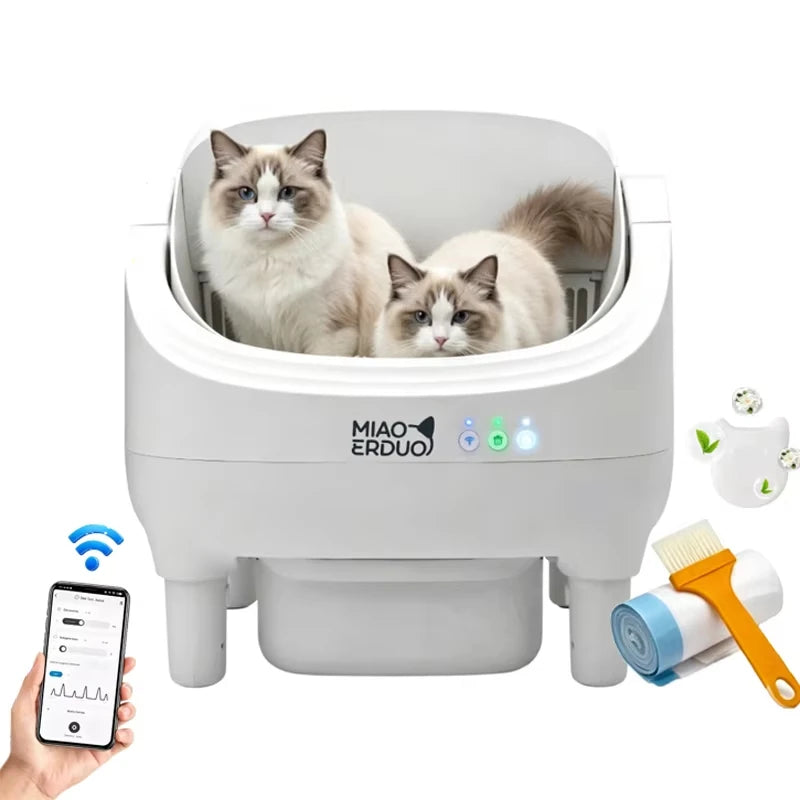 MIAOERDUO 2026 – Bac à litière électrique autonettoyant pour chat 75 L