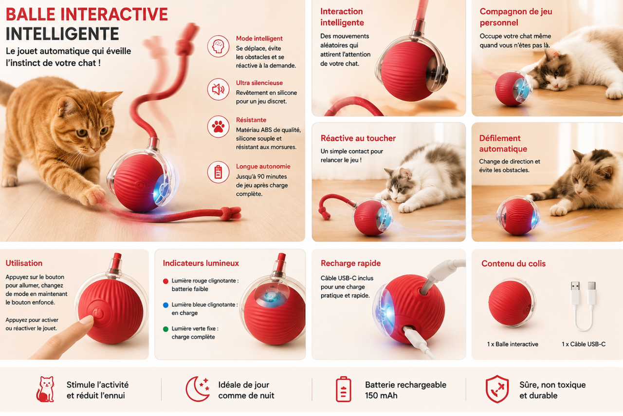 Balle interactive pour chat