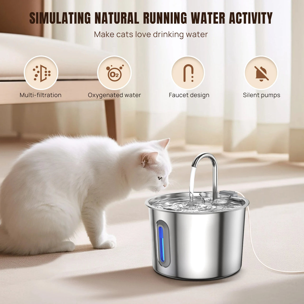 💧 Fontaine à eau pour chiens et chats 2,2 L –  pompe silencieuse