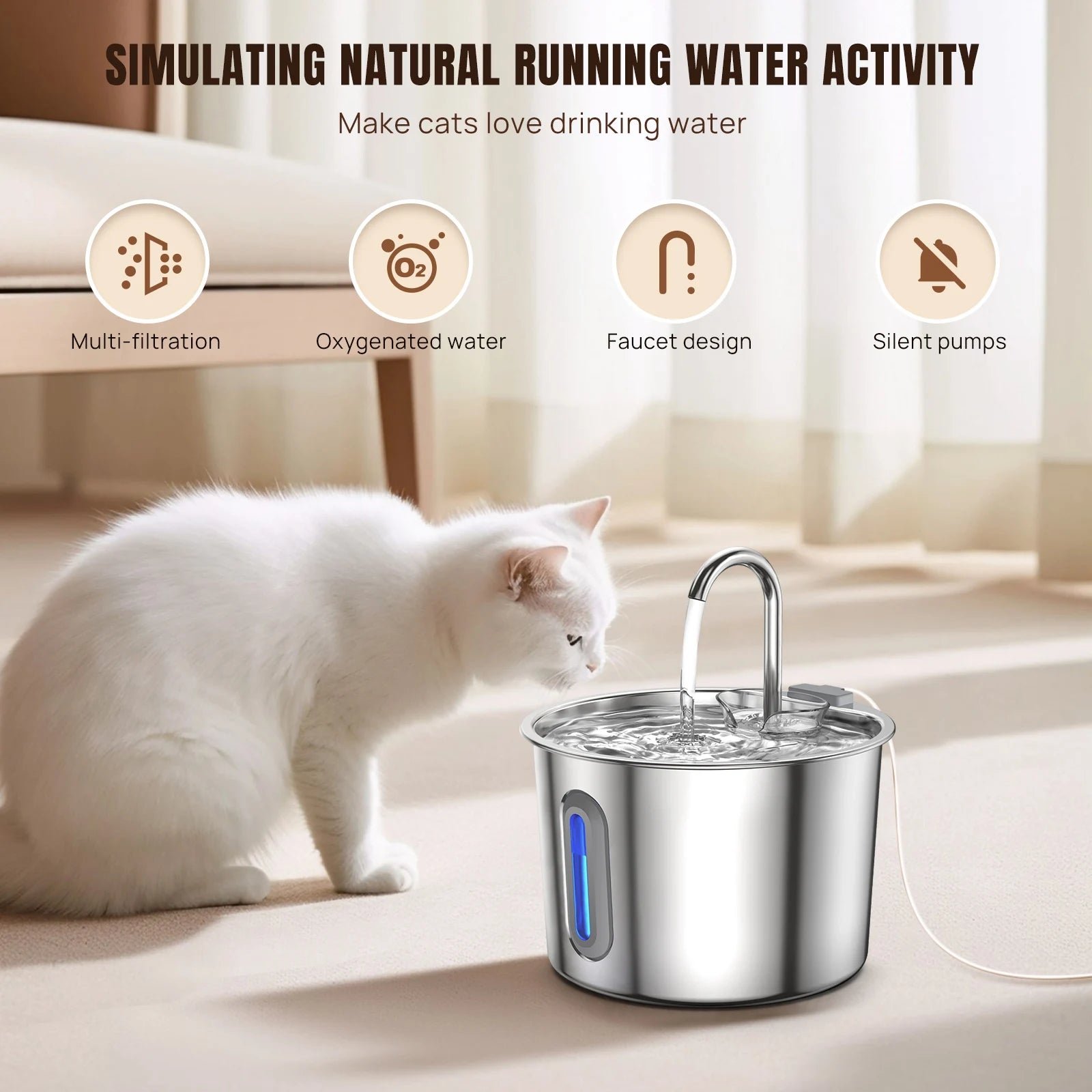 💧 Fontaine à eau pour chiens et chats 2,2 L –  pompe silencieuse